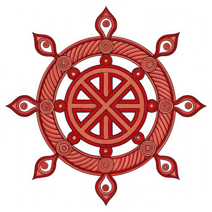 Foto um impressionante símbolo oriental vermelho com design intrincado representando equilíbrio e unidade.