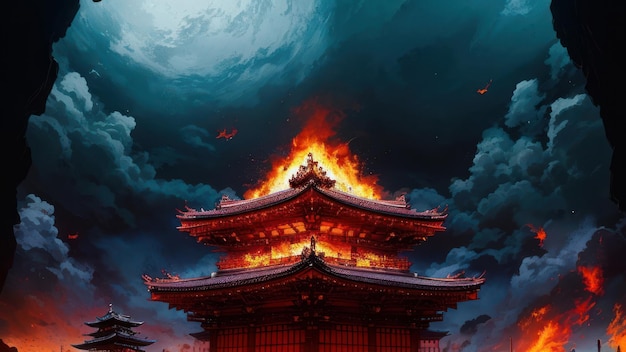Um incêndio em um templo chinês