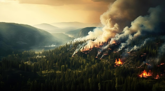 um incêndio florestal está queimando nas colinas