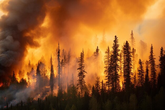 Foto um incêndio florestal exacerbado por poluentes no ar