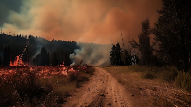 Um incêndio florestal queima até o chão na floresta