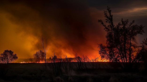 Um incêndio florestal queima até o chão na floresta