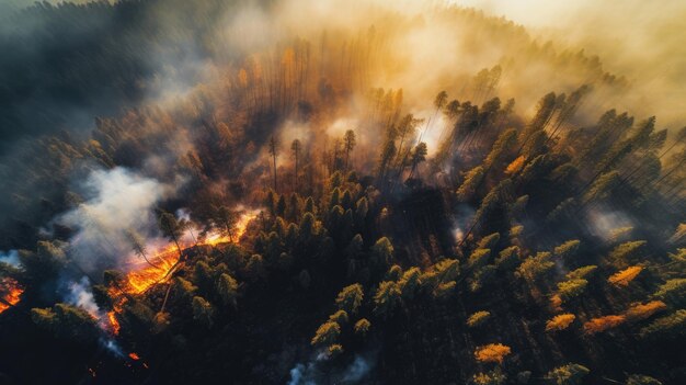 Um incêndio na floresta.