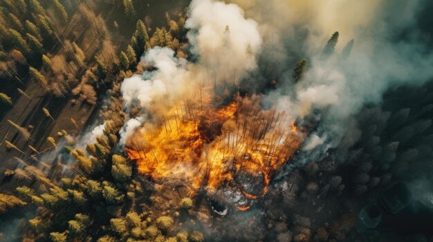 Um incêndio na floresta.