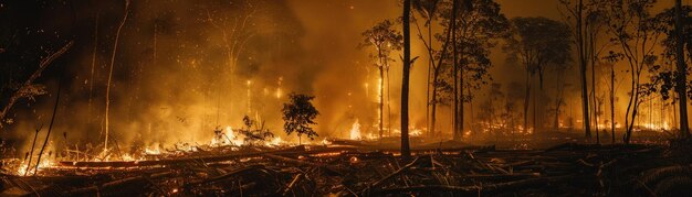 Foto um incêndio noturno devastador varre a floresta amazônica