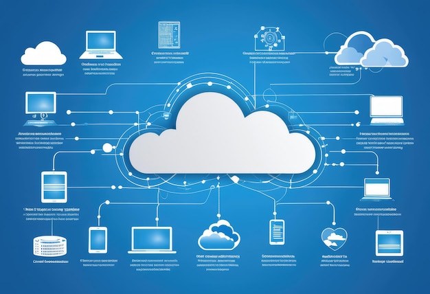 Foto um infográfico ilustrando os componentes-chave de um diagrama de tecnologia de computação em nuvem e sua int