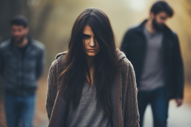 Um instantâneo emocional capturando as lágrimas invisíveis de uma mulher isolada e desconsiderada, ansiosa por reconhecimento.