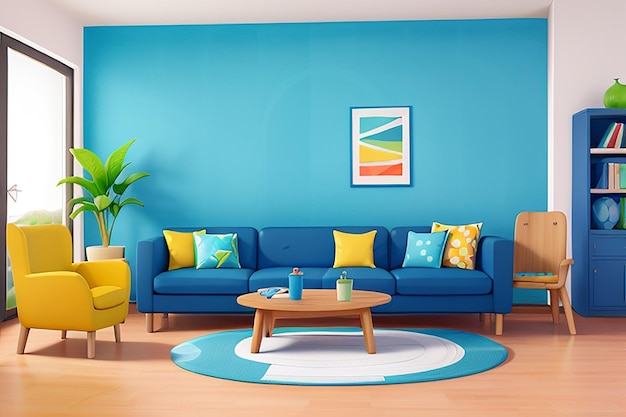 Foto um interior azul com uma cadeira laranja