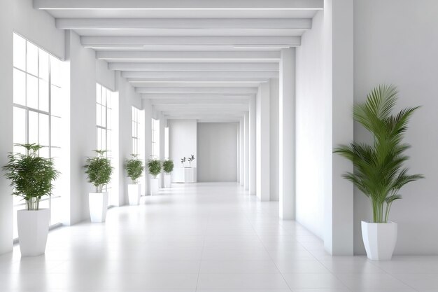 um interior branco em branco de escritório corporativo bem decorado