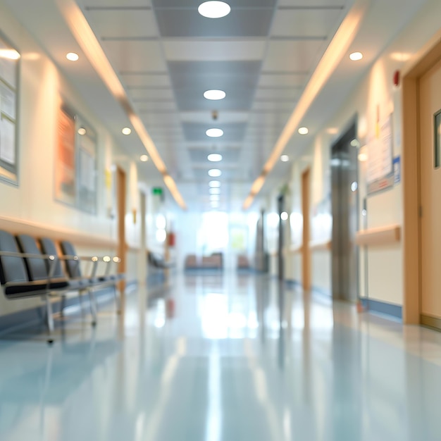 Um interior de hospital impecavelmente limpo, criado com tecnologia generativa de IA, destaca os cuidados médicos