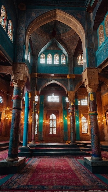 Foto um interior de mesquita vibrante e movimentado