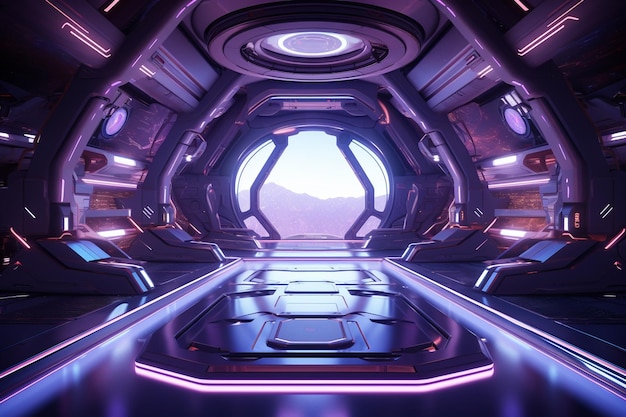 Foto um interior futurista de uma nave espacial com holográfico d 00358 01