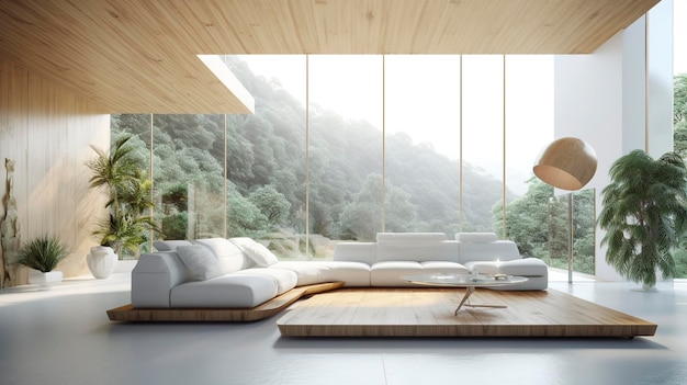 um interior minimalista branco futurista de uma sala de estar Generative AI