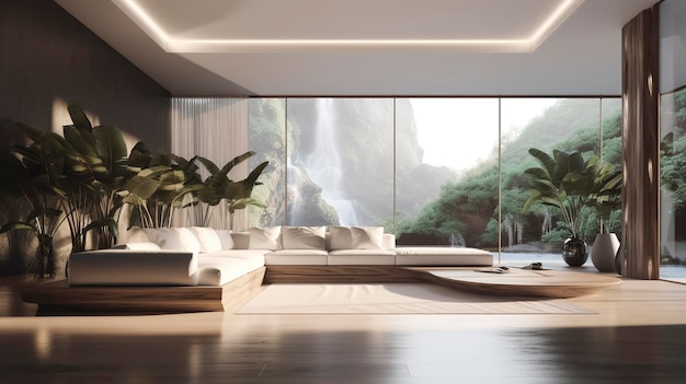 um interior minimalista branco futurista de uma sala de estar Generative AI