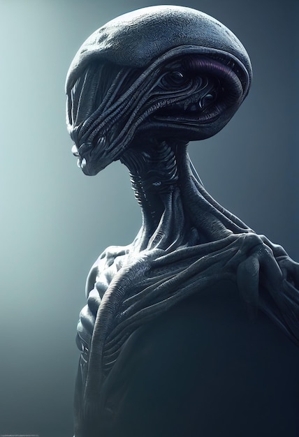 Um invasor alienígena assustador de um planeta alienígena O conceito de uma renderização 3D alienígena