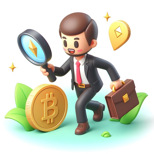 Foto um investidor de ícone plano 3d conceito de criptomoeda feliz um empresário diversificando seu portfólio de investimentos