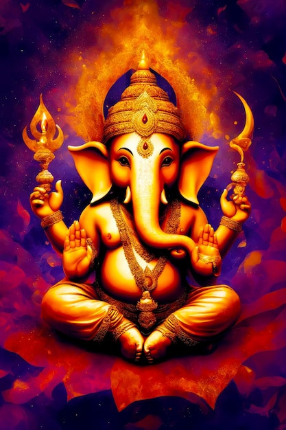 Um item obrigatório para saudações de Diwali e convites de casamento hindus Ilustração de Ganesha Aum gerada por IA