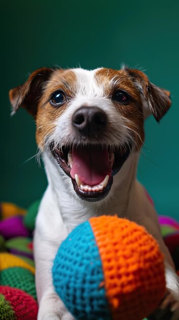 Foto um jack russell terrier com um fundo verde vibrante