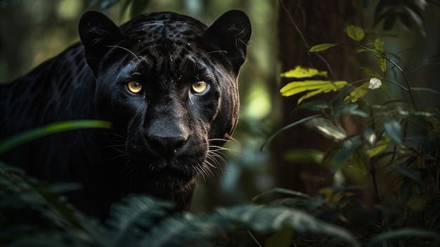 Um jaguar preto na selva