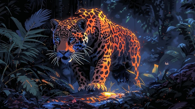 Foto um jaguar vagueando por uma floresta tropical arte de pixel médio ai gerar ilustração