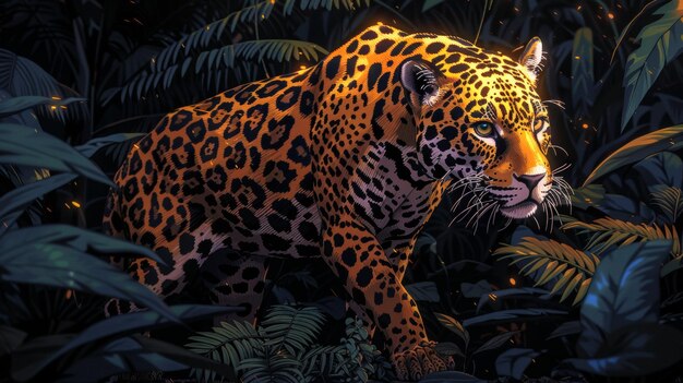 Foto um jaguar vagueando por uma floresta tropical arte de pixel médio ai gerar ilustração