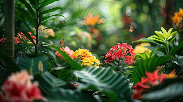 Foto um jardim botânico vibrante cheio de flores exóticas em plena floração