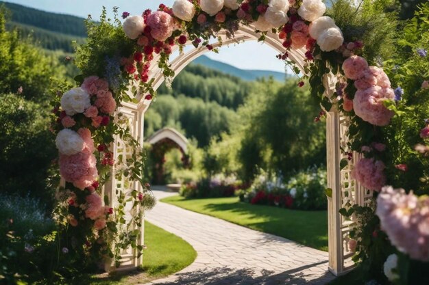 um jardim com flores e vegetação