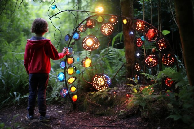 Foto um jardim de esculturas iluminadas com elementos interativos