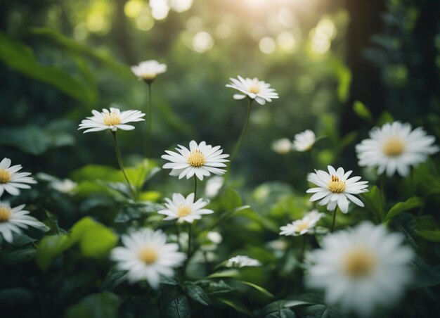 Um jardim de flores brancas