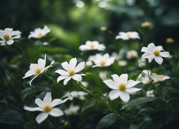 Um jardim de flores brancas