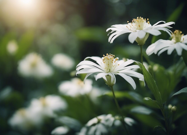 Um jardim de flores brancas