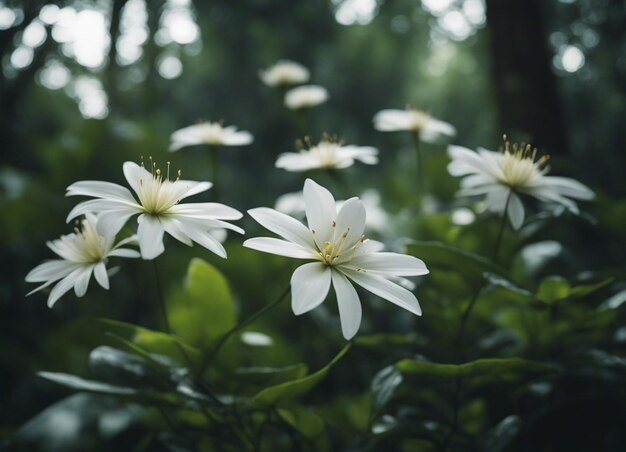 Um jardim de flores brancas