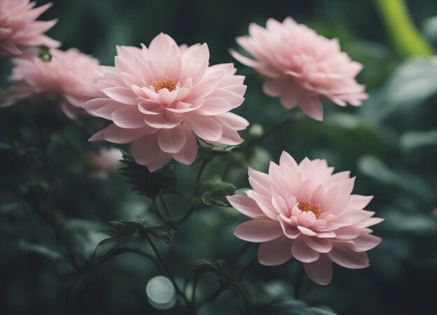 Um jardim de flores cor-de-rosa