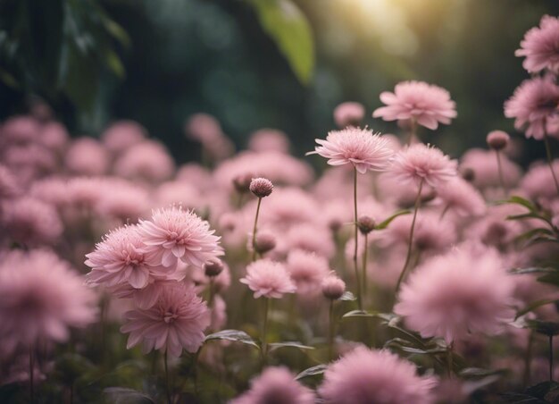 Um jardim de flores cor-de-rosa