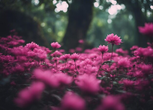 Um jardim de flores cor-de-rosa