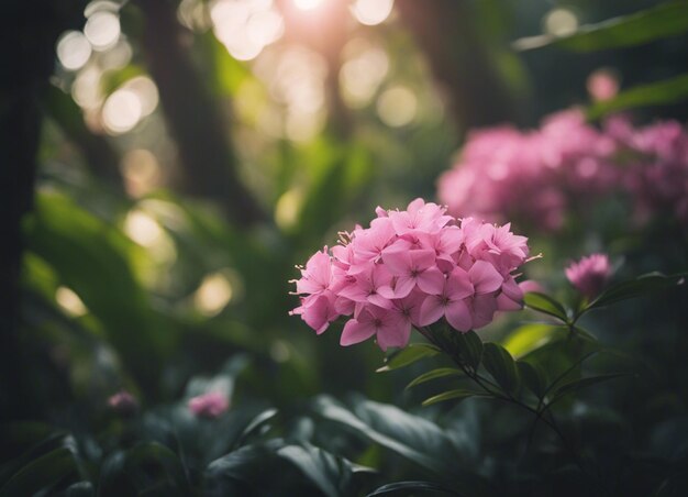 Um jardim de flores cor-de-rosa