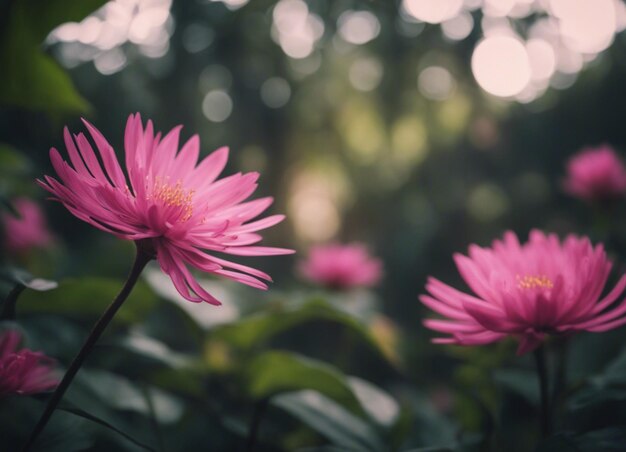 Um jardim de flores cor-de-rosa