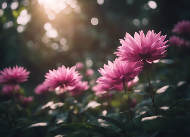 Um jardim de flores cor-de-rosa