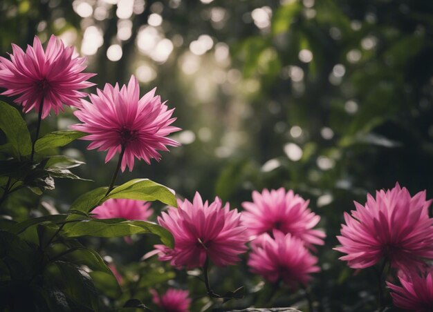 Um jardim de flores cor-de-rosa