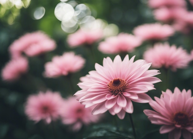 Um jardim de flores cor-de-rosa