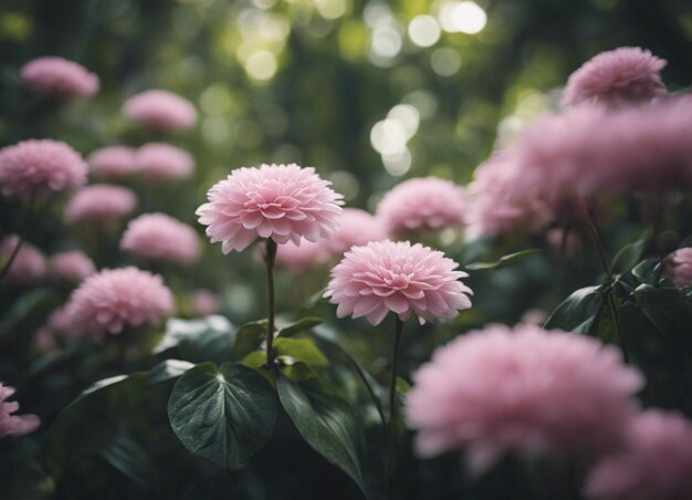 Um jardim de flores cor-de-rosa