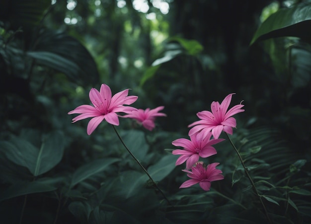 Um jardim de flores cor-de-rosa