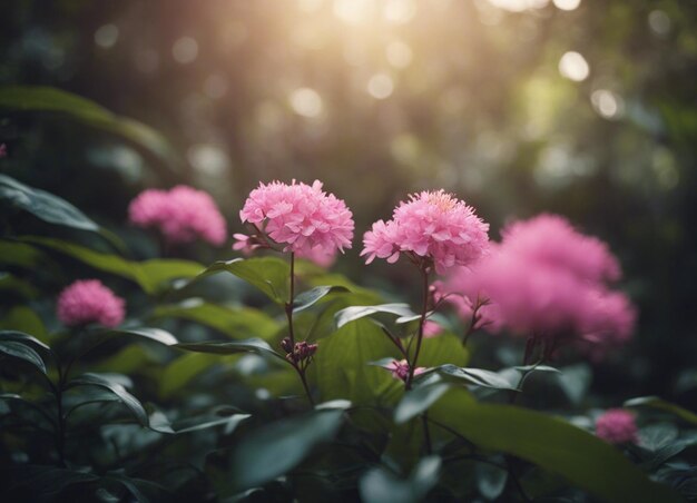 Um jardim de flores cor-de-rosa