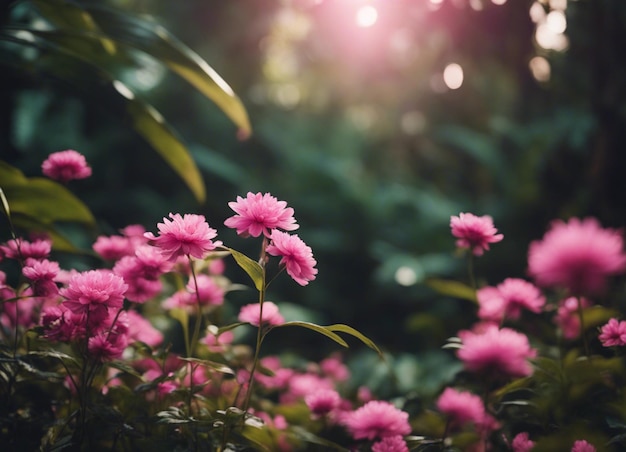 Um jardim de flores cor-de-rosa