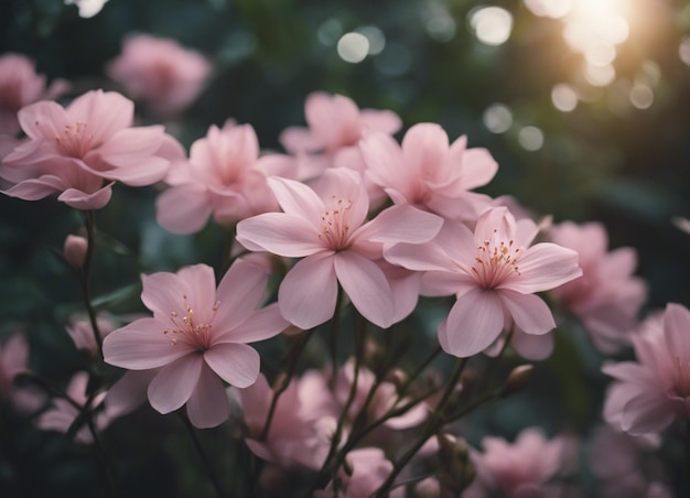 Um jardim de flores cor-de-rosa