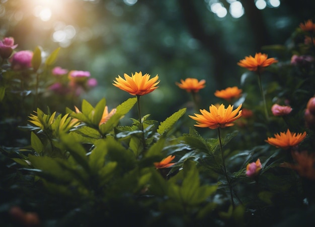 Um jardim de flores mistas