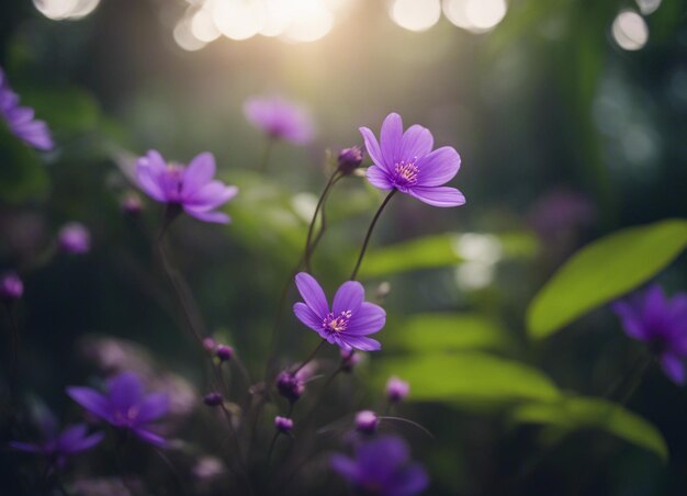 Um jardim de flores roxas