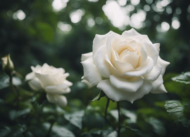 Um jardim de rosas brancas