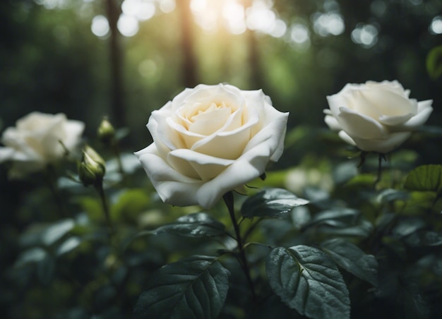 Foto um jardim de rosas brancas