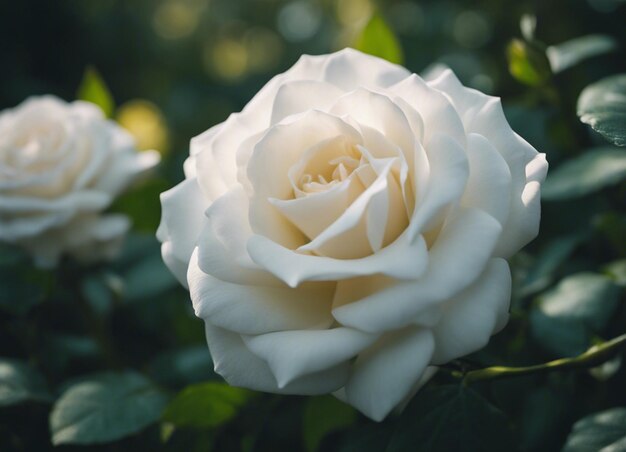 Um jardim de rosas brancas